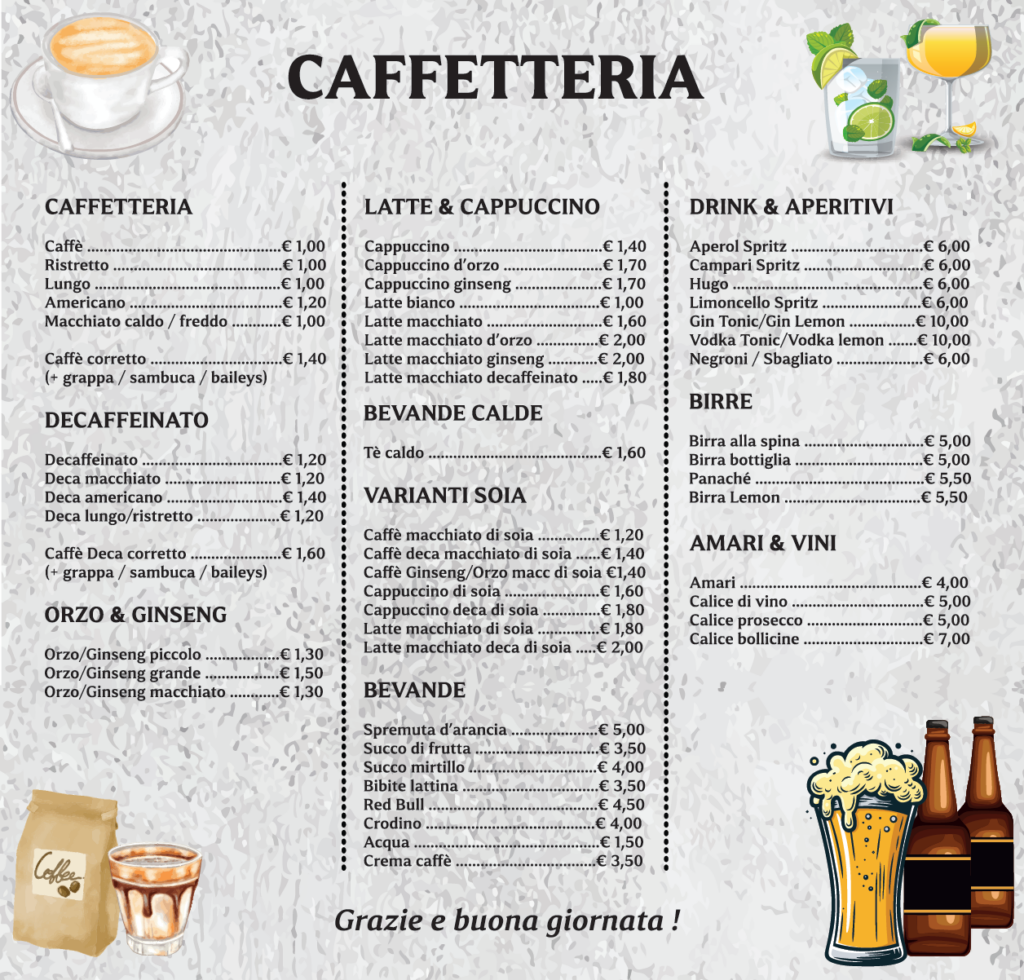 Menu' caffetteria chiosco magrate
