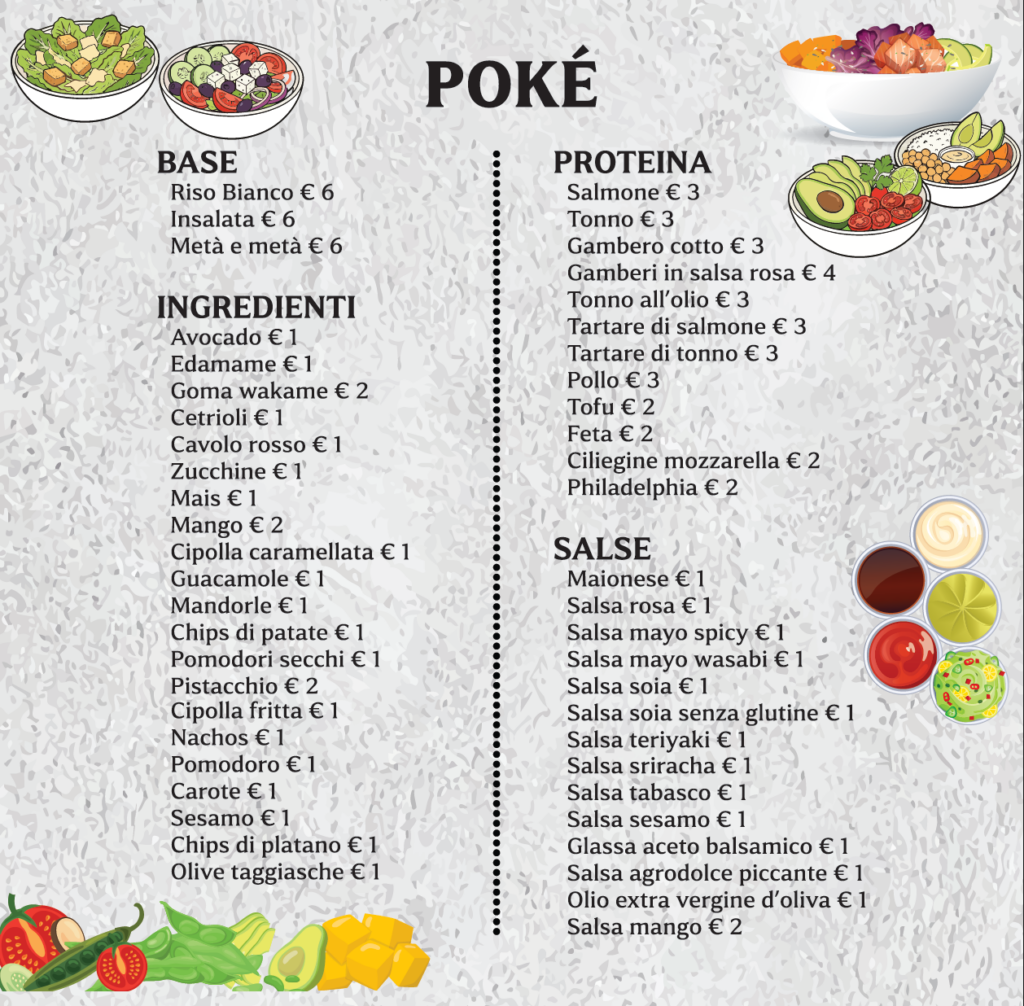 Menu' Poke chiosco magrate